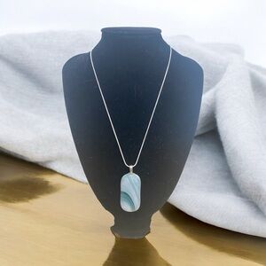 Artisan handcrafted swirled green & white fused glass pendant & necklace